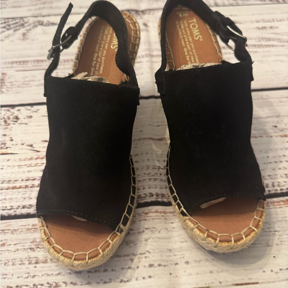 TOMS Black Suede Espadrille Sandals